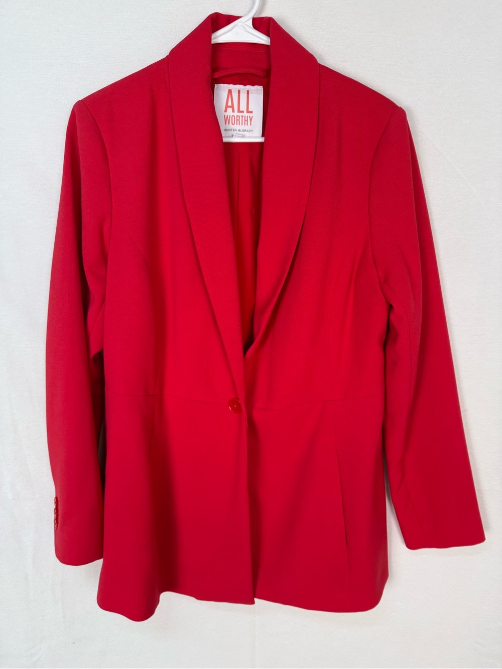 All Worthy by Hunter McGrady Red Single-Button Shawl Collar Blazer